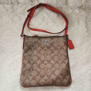 2015 COACH North/South Crossbody Signature Canvas – Khaki/Orange (Like New)